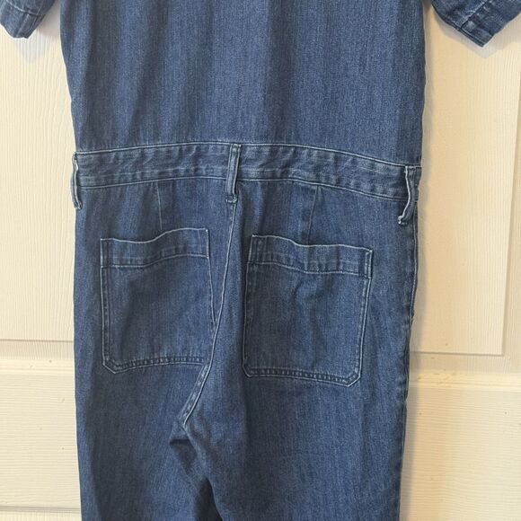 Everlane Super-Soft Coverall Blue Denim Jumpsuit Raw Hem Organic Cotton Size 4 - Picture 8 of 12